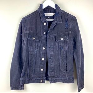 Mr. Completely Distressed Fitted Black Denim Jacket Men's Size Small